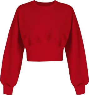 MISSACTIVER Women Casual Crewneck Crop Sweatshirt Solid Long Sleeve Drop Shoulder Pullovers Ribbed Corset Hem Crop Jumper Top