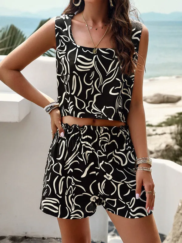 New women's fashion casual printed Top and Short Set Women's Fashion Outfit