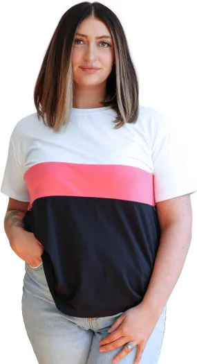 Nursing T-Shirt with Invisible Zipper, Soft and Comfortable Colorblock Breastfeeding Top