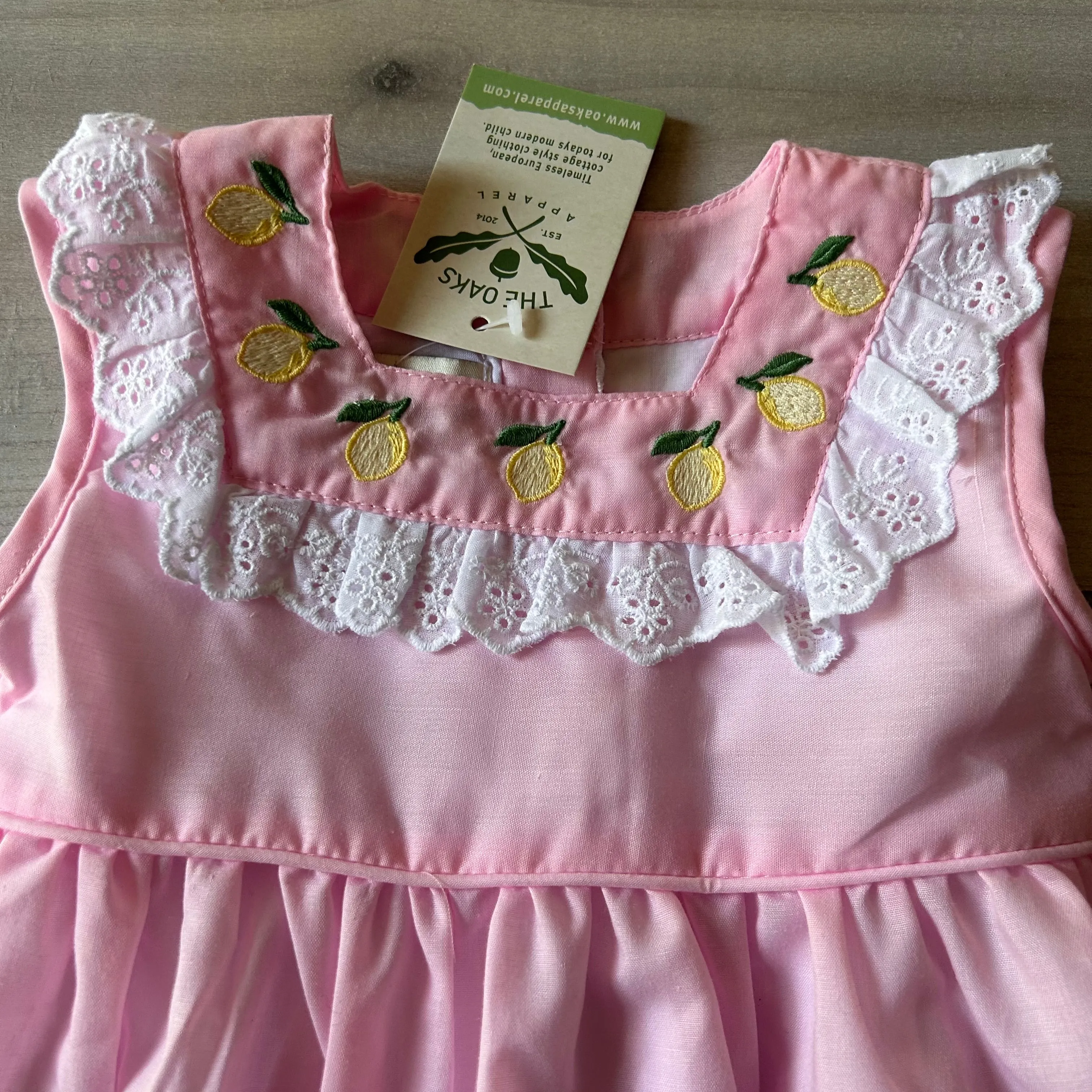 NWT The Oaks Apparel Pink Lemon Embroidered Dress & Bloomer