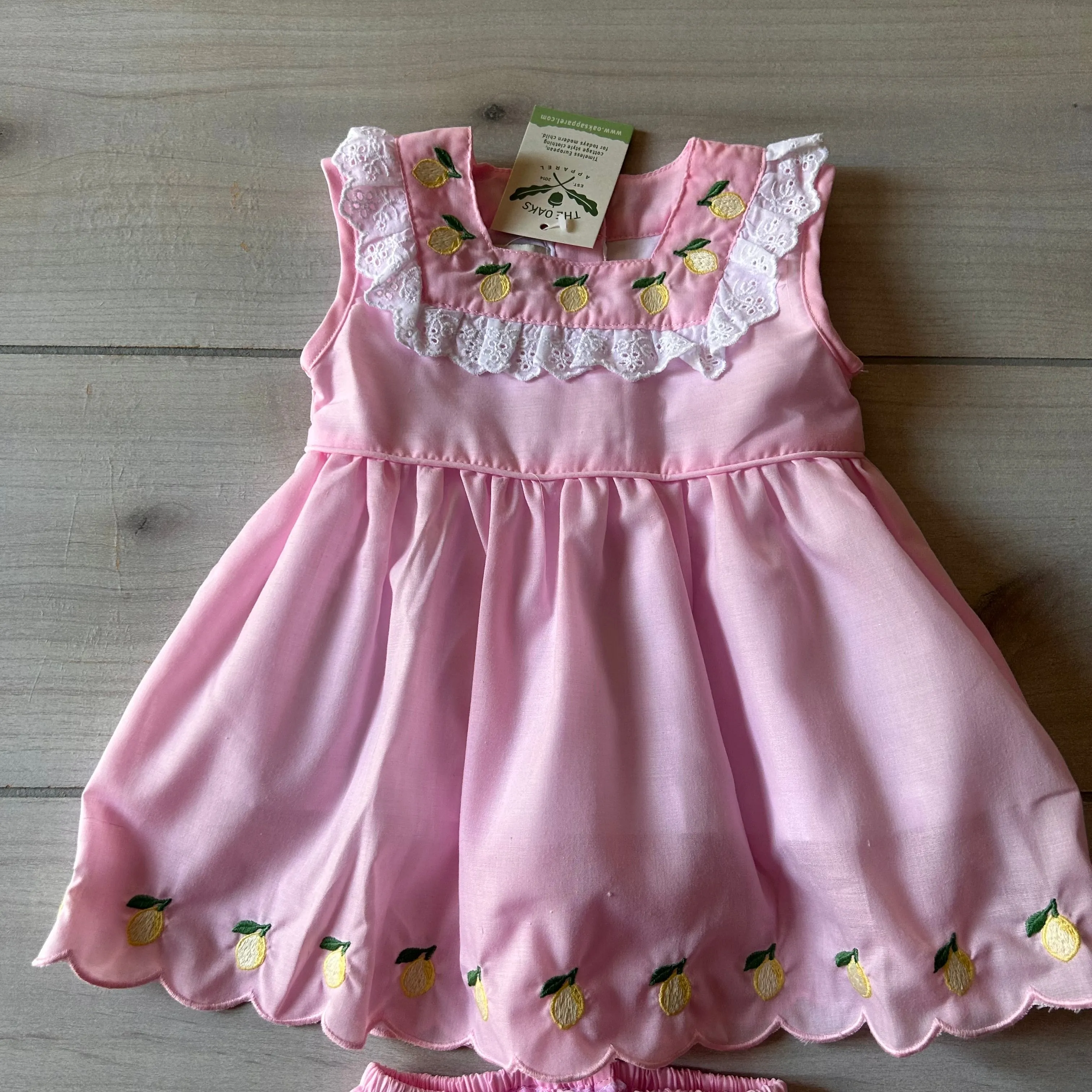 NWT The Oaks Apparel Pink Lemon Embroidered Dress & Bloomer