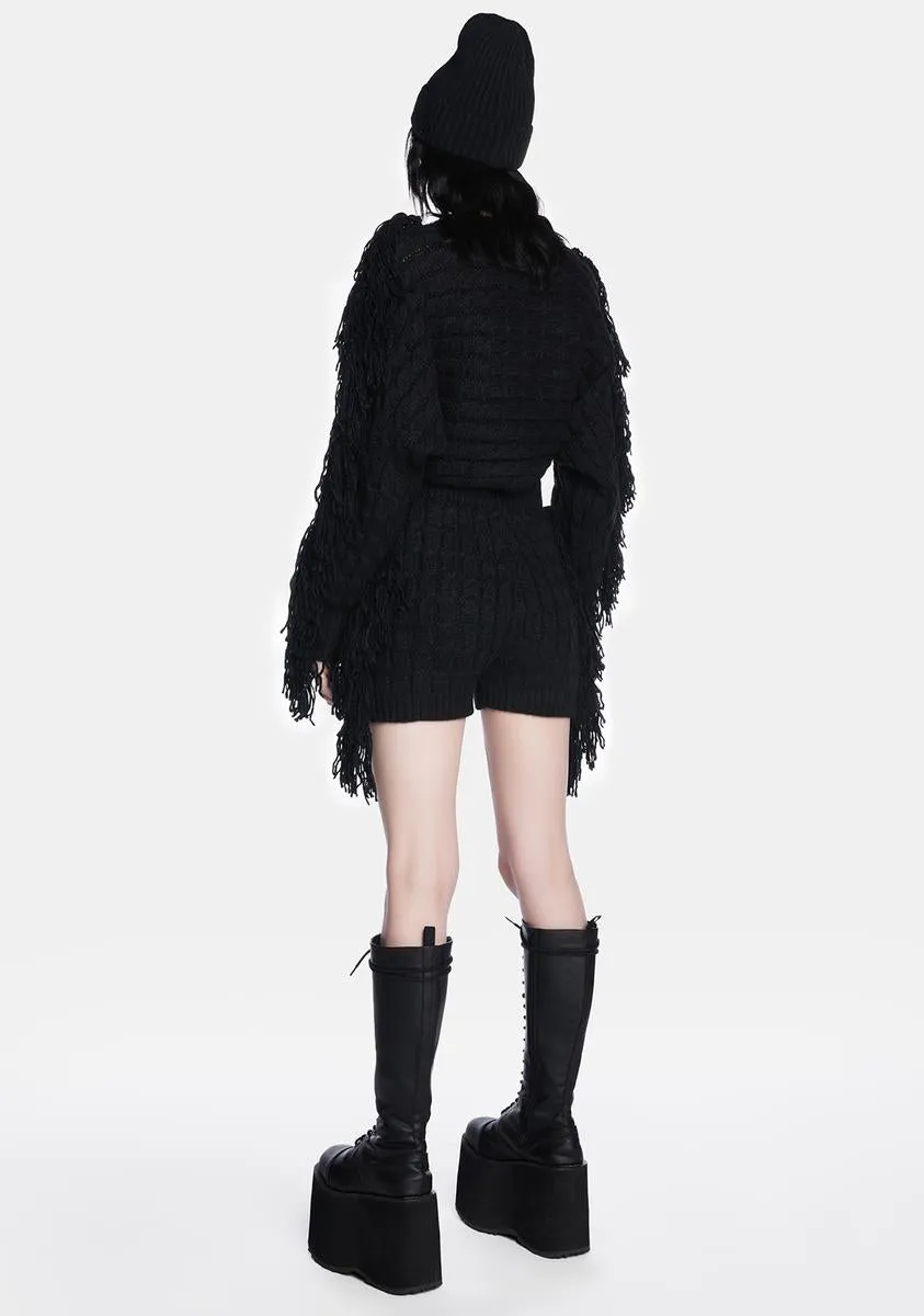 On The Fringe Knit Shorts Set