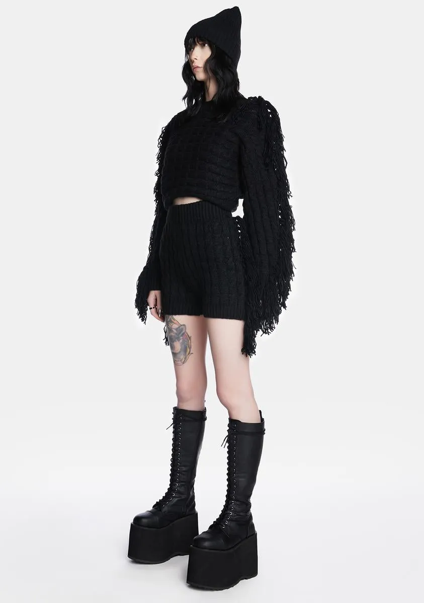 On The Fringe Knit Shorts Set