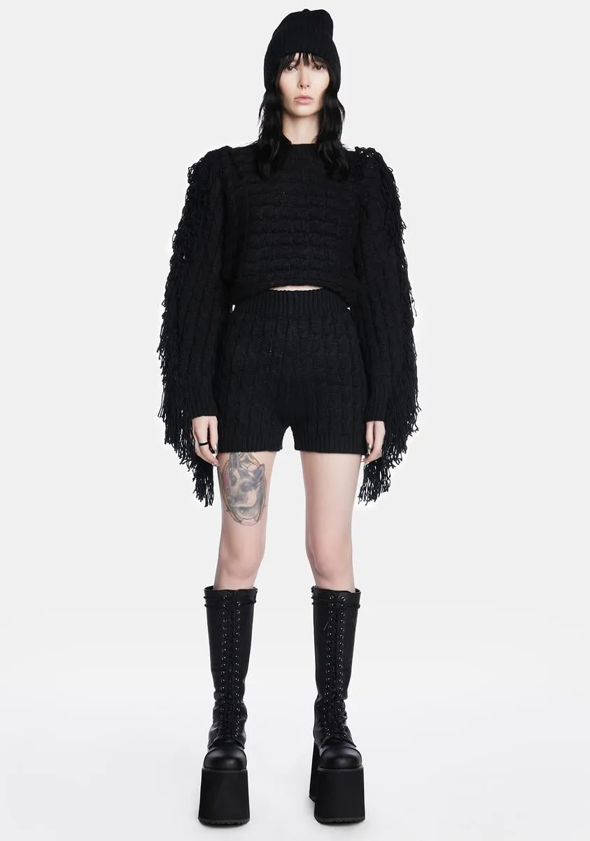 On The Fringe Knit Shorts Set