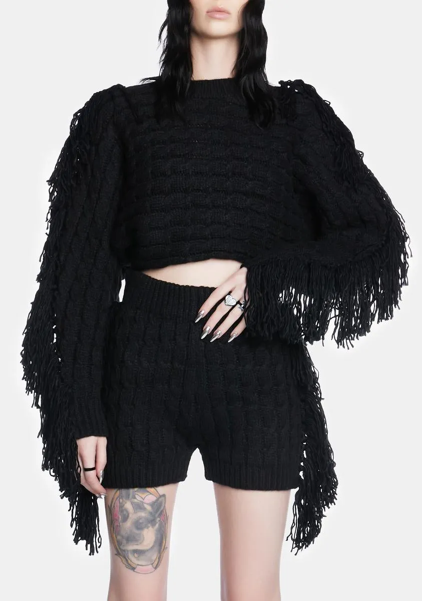 On The Fringe Knit Shorts Set