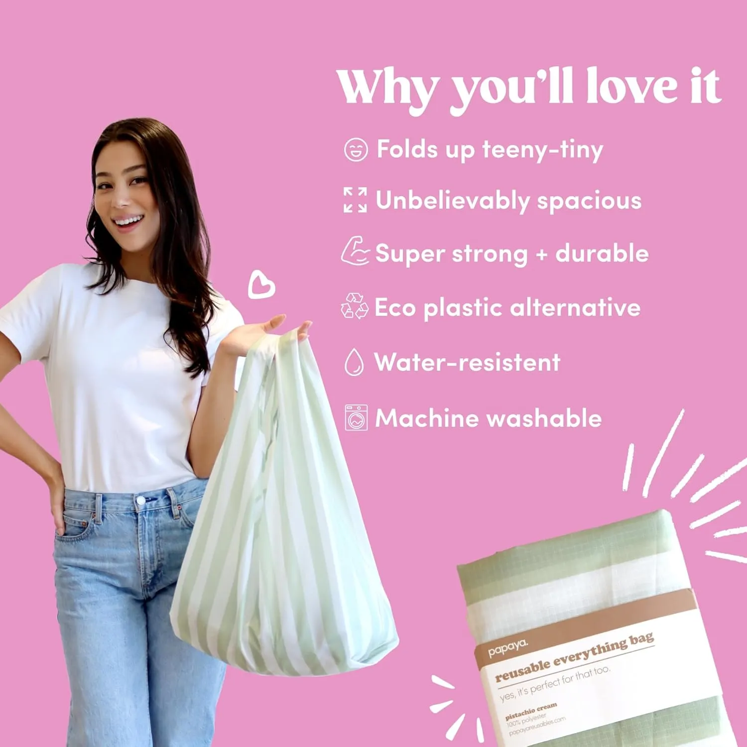 Papaya Reusable Everything Bag, Eco-Friendly, Grocery, Shopping, Washable, Foldable, Travel & Baby Essentials