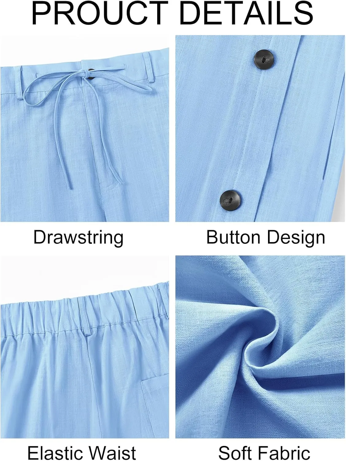 PASLTER Mens Cotton Linen Pants Casual Drawstring Elastic Waist Loose Fit Lightweight Summer Beach Yoga Trousers