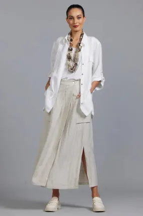 Paula Ryan Washer Linen Split Skirt-White