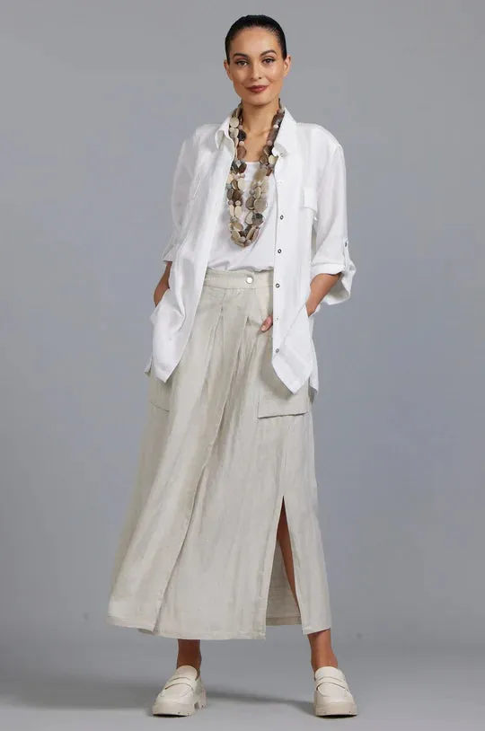 Paula Ryan Washer Linen Split Skirt-White