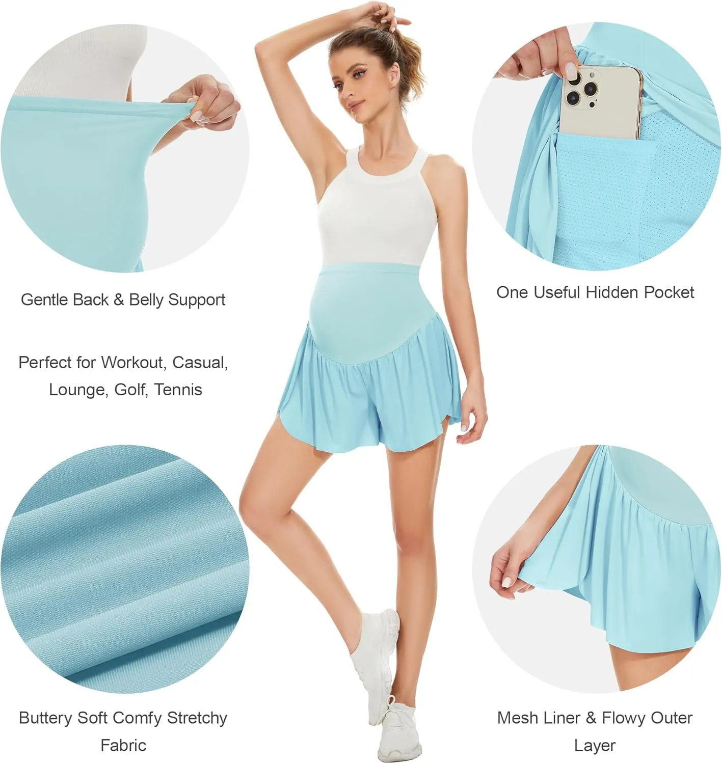 POSHGLAM Women's Maternity Flowy Shorts Over Belly Workout Causal Comfy Stretchy Summer Shorts