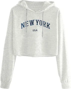 Remidoo Women's Casual Sun and Moon Print Hoodie Long Sleeve Crop Top Sweatshirt