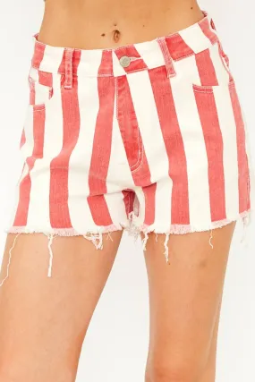 Ryder Striped Denim Shorts w/ Distressed Hem