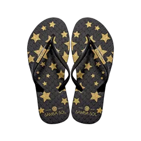 Samba Sol Women’s Fashion Collection Flip Flops - Black Stars