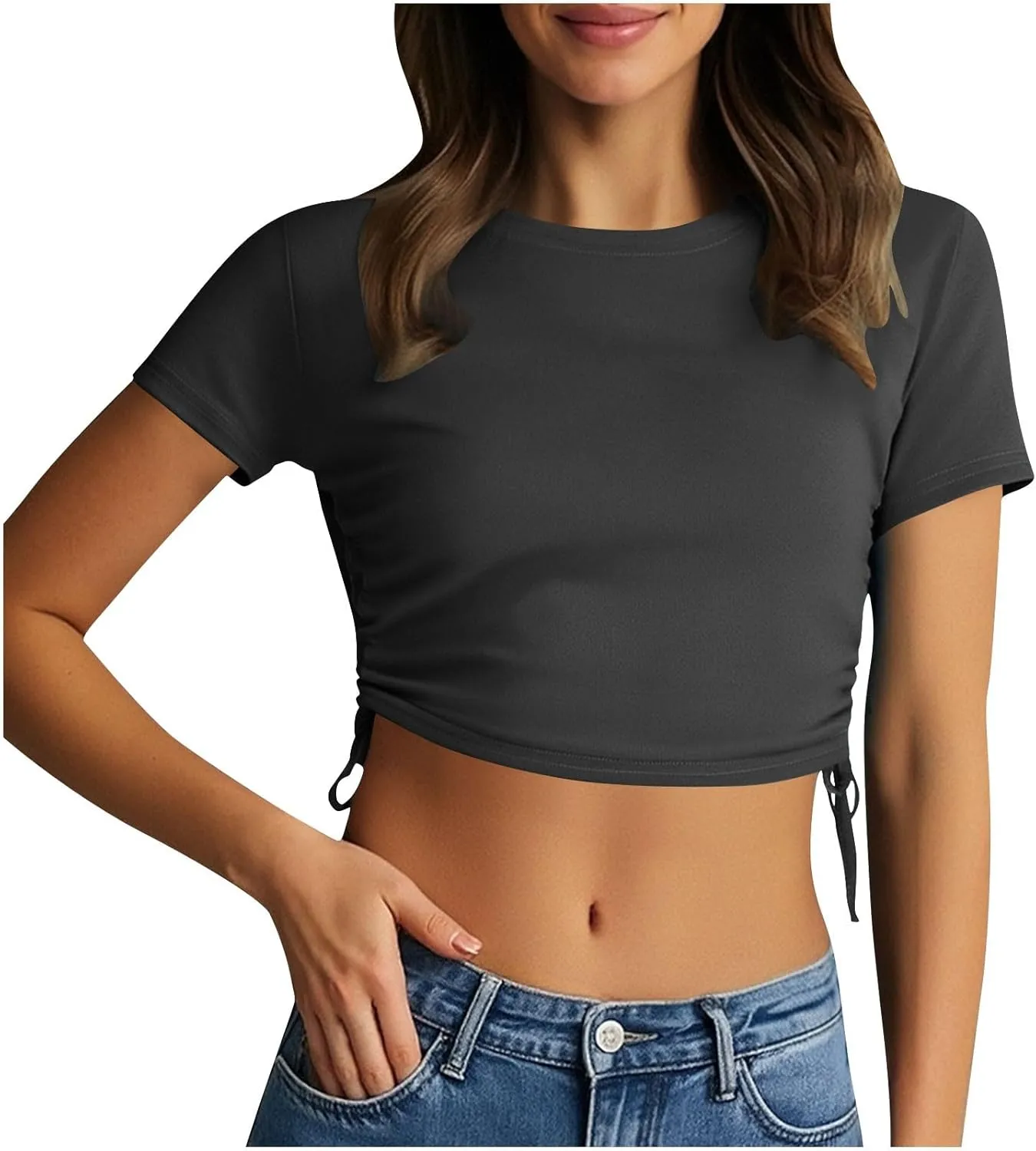 Short Sleeve Crop Tops for Women Classic Longline Baby Tee Workout T Shirt Top 2025 Summer Athletic Gym Top