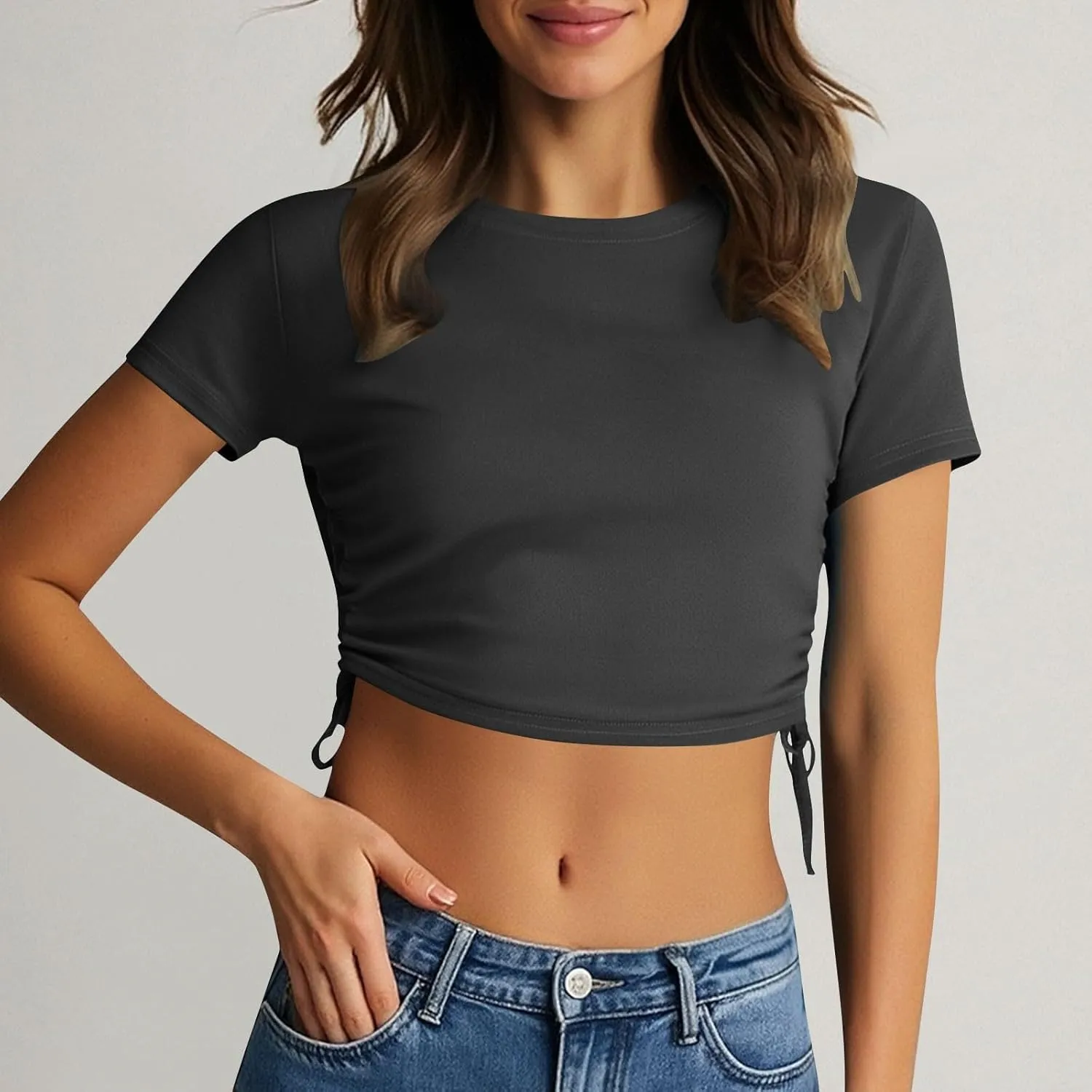 Short Sleeve Crop Tops for Women Classic Longline Baby Tee Workout T Shirt Top 2025 Summer Athletic Gym Top