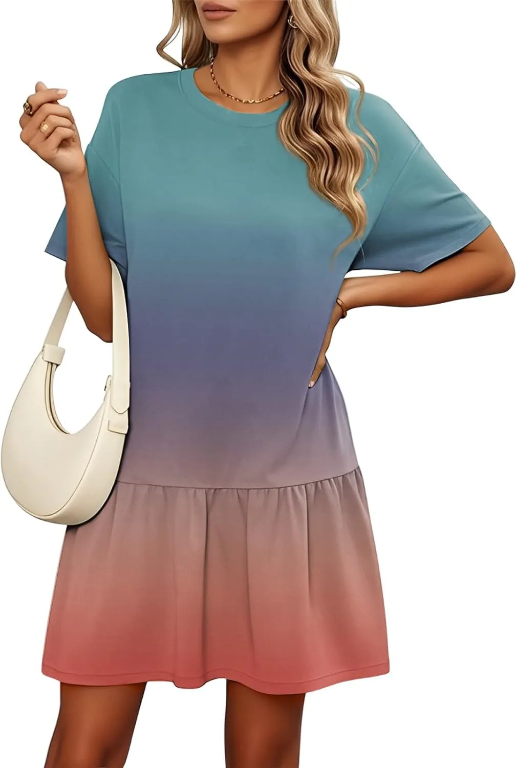 Spring Dresses for Women 2025 with Sleeve Stylish Daily Wear Crewneck Peasant Trendy Garden Party Casual Short Sleeve Dress