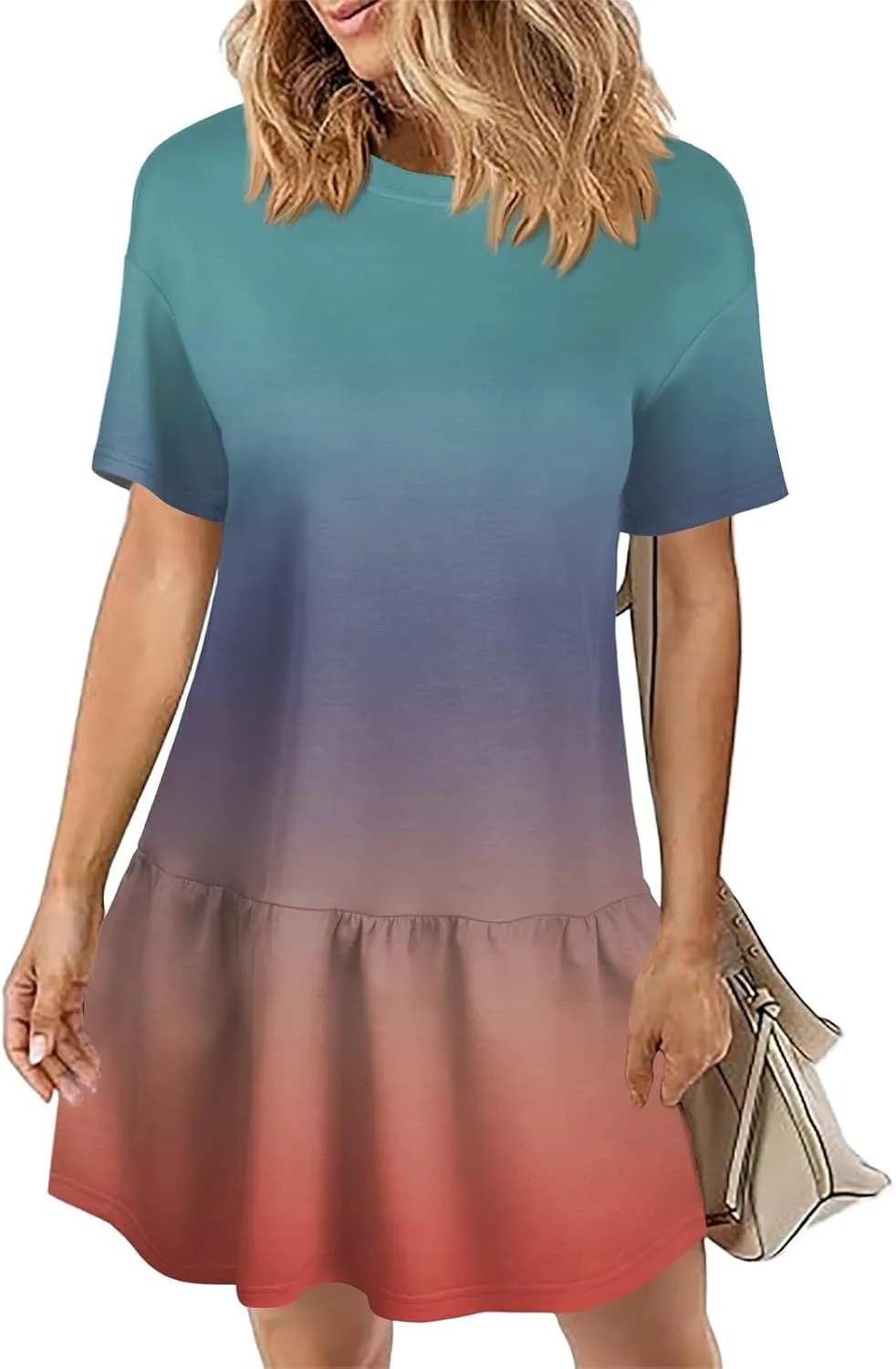 Spring Dresses for Women 2025 with Sleeve Stylish Daily Wear Crewneck Peasant Trendy Garden Party Casual Short Sleeve Dress