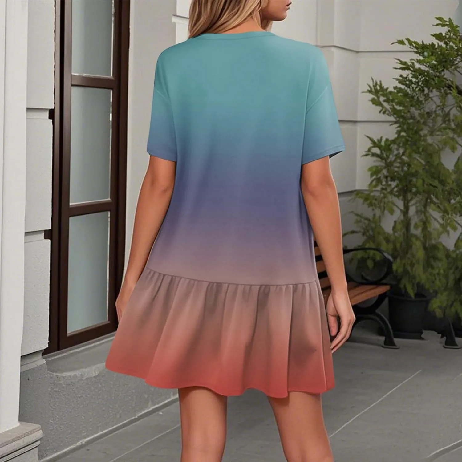 Spring Dresses for Women 2025 with Sleeve Stylish Daily Wear Crewneck Peasant Trendy Garden Party Casual Short Sleeve Dress