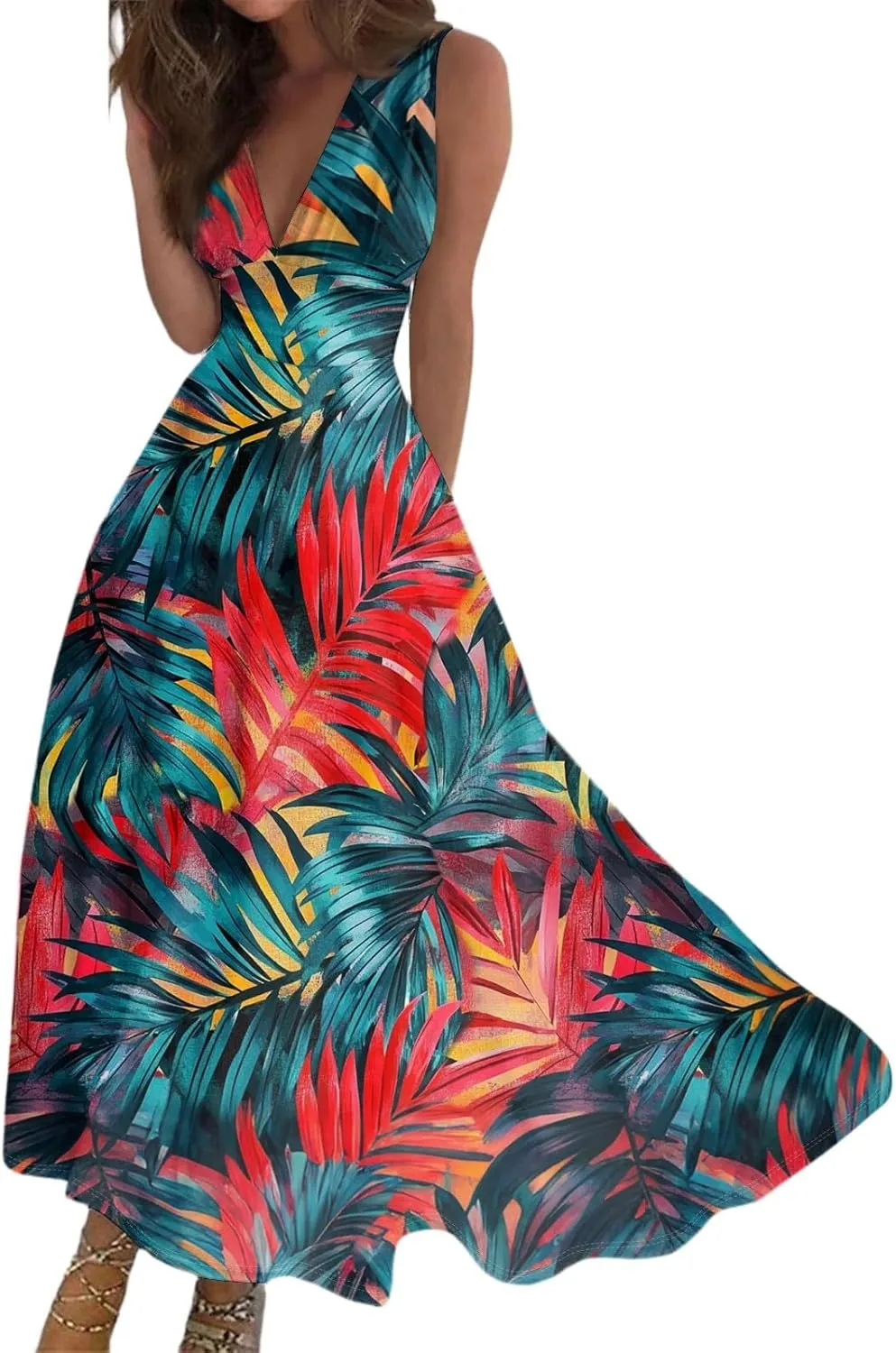 Spring Womens Dresses, Beach 2025 Vacation V-Neck Floral Bohemian Long Sundress