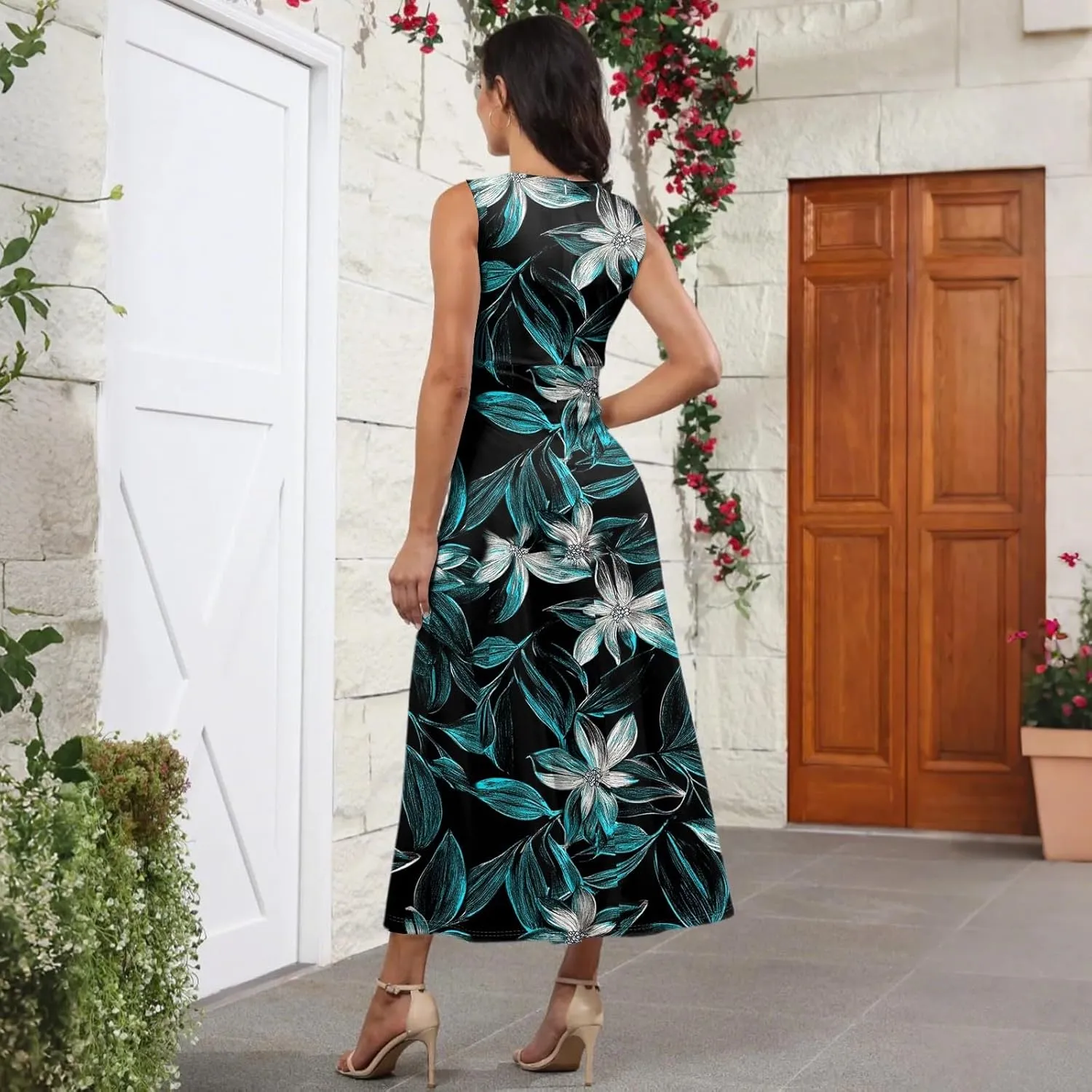 Spring Womens Dresses, Beach 2025 Vacation V-Neck Floral Bohemian Long Sundress