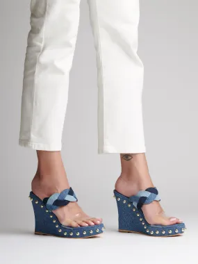 Studded Denim Transparent Slides