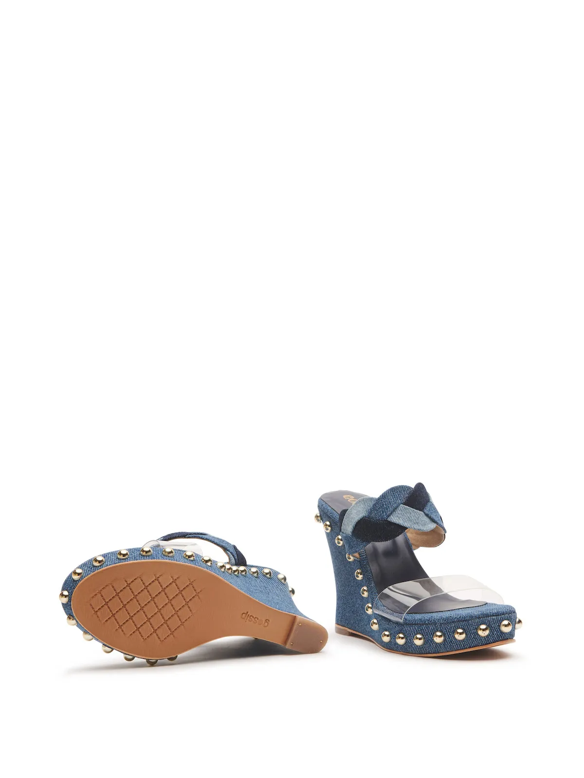 Studded Denim Transparent Slides