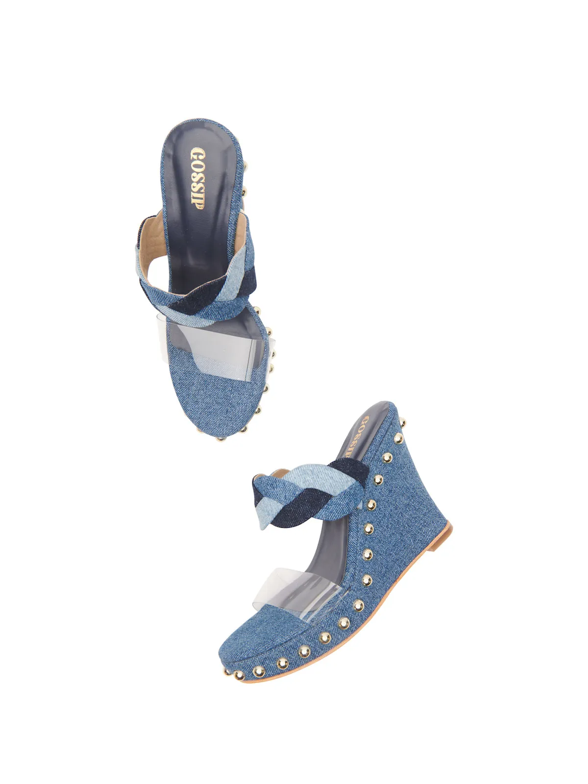 Studded Denim Transparent Slides