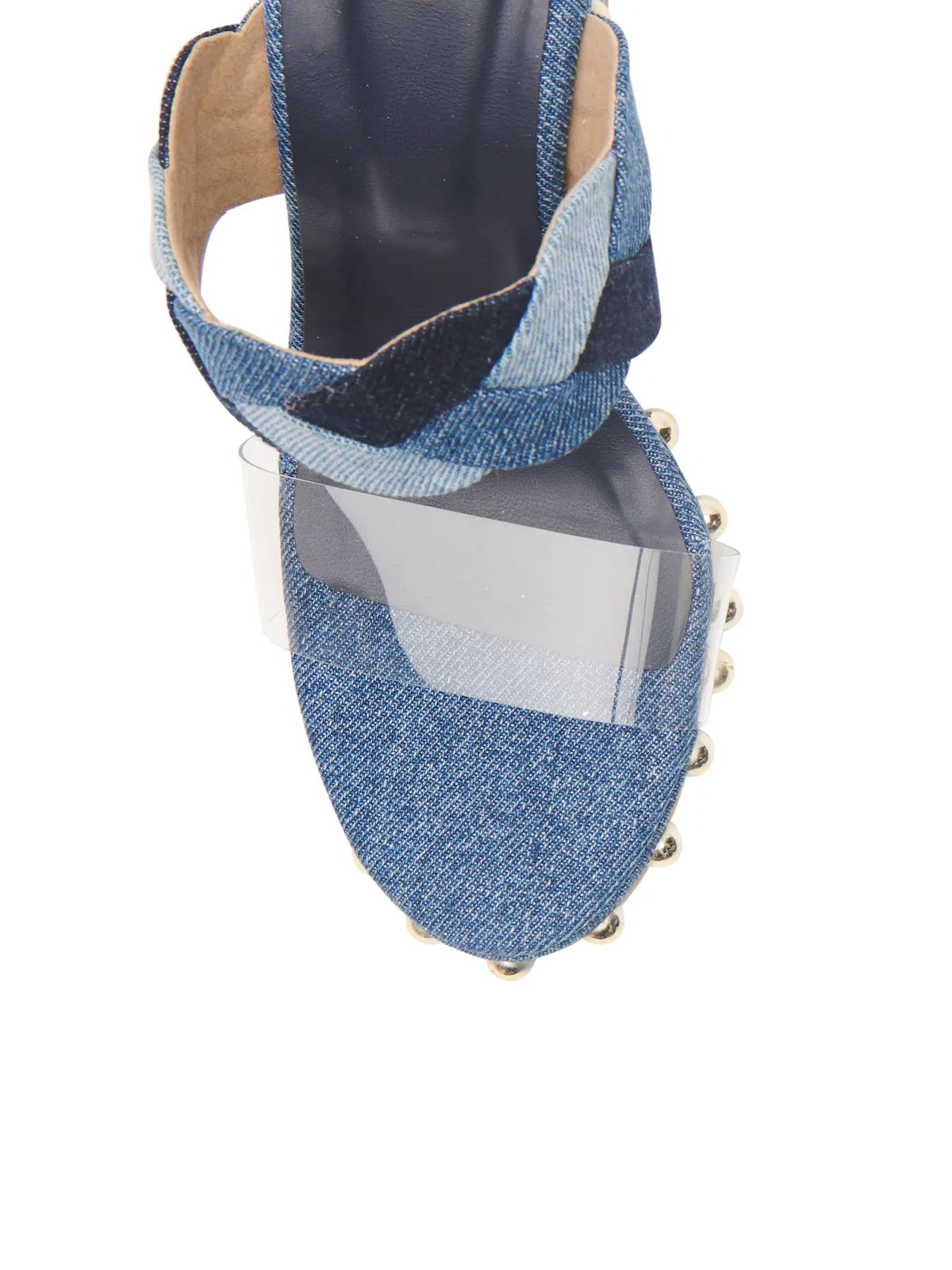 Studded Denim Transparent Slides