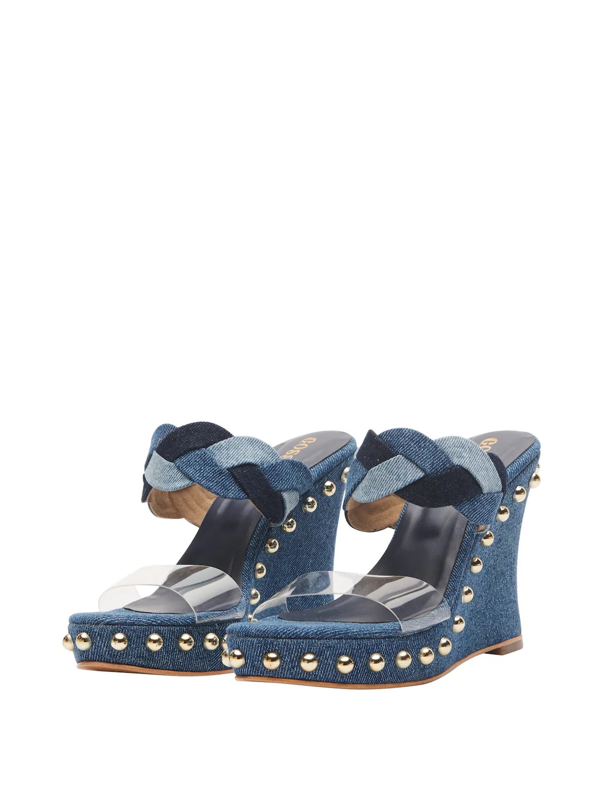 Studded Denim Transparent Slides