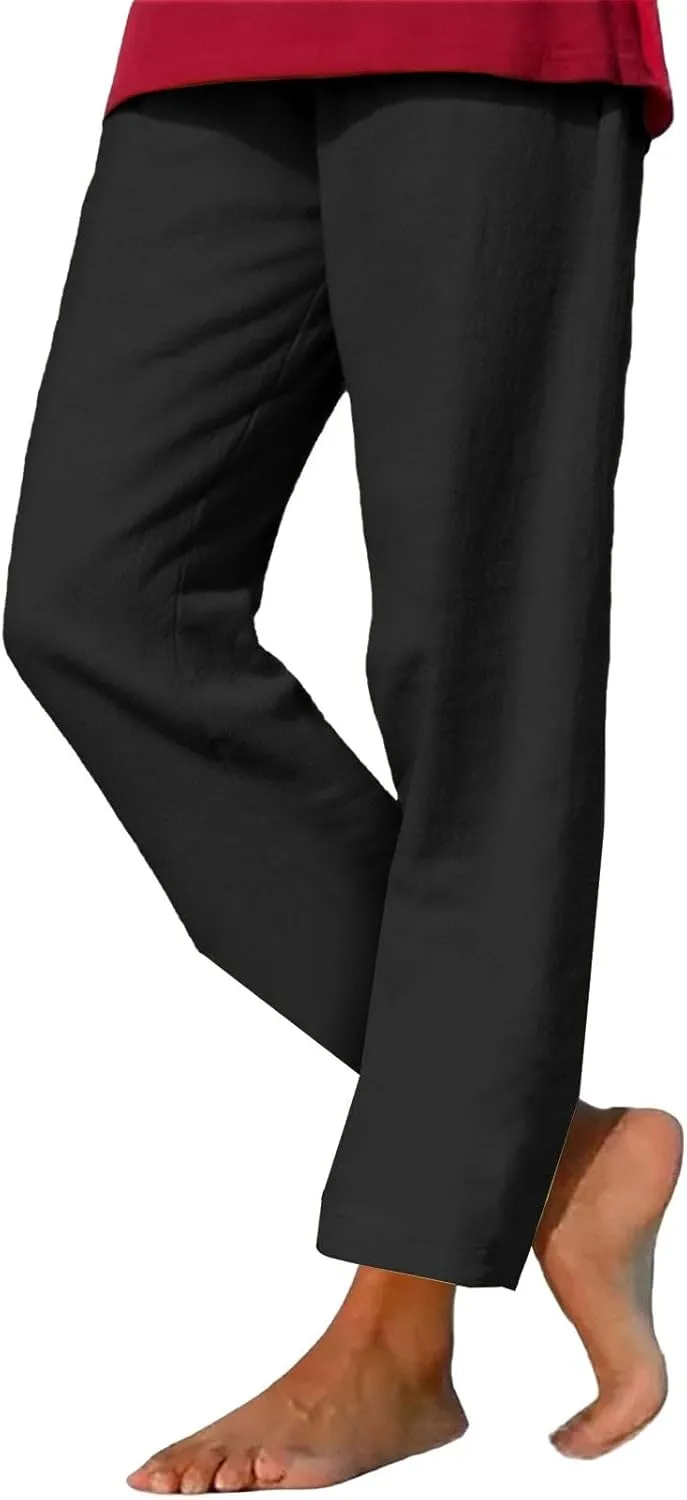 Summer Beach Pants for Women Linen Elastic High Waist Straight Leg Light Causal Cool Lounge Trousers Women Pajamas