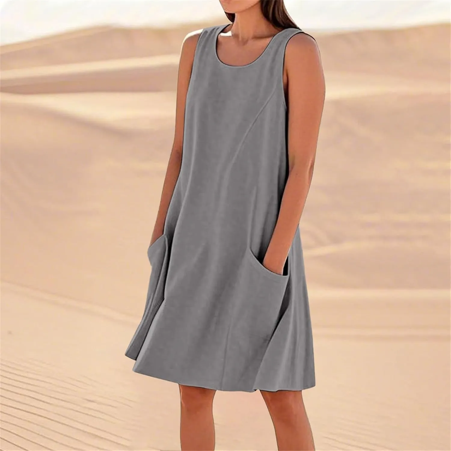 Summer Dresses for Women 2025 Scoop Neck Casual Loose Sleeveless Sundresses Tank Dresses with Pockets