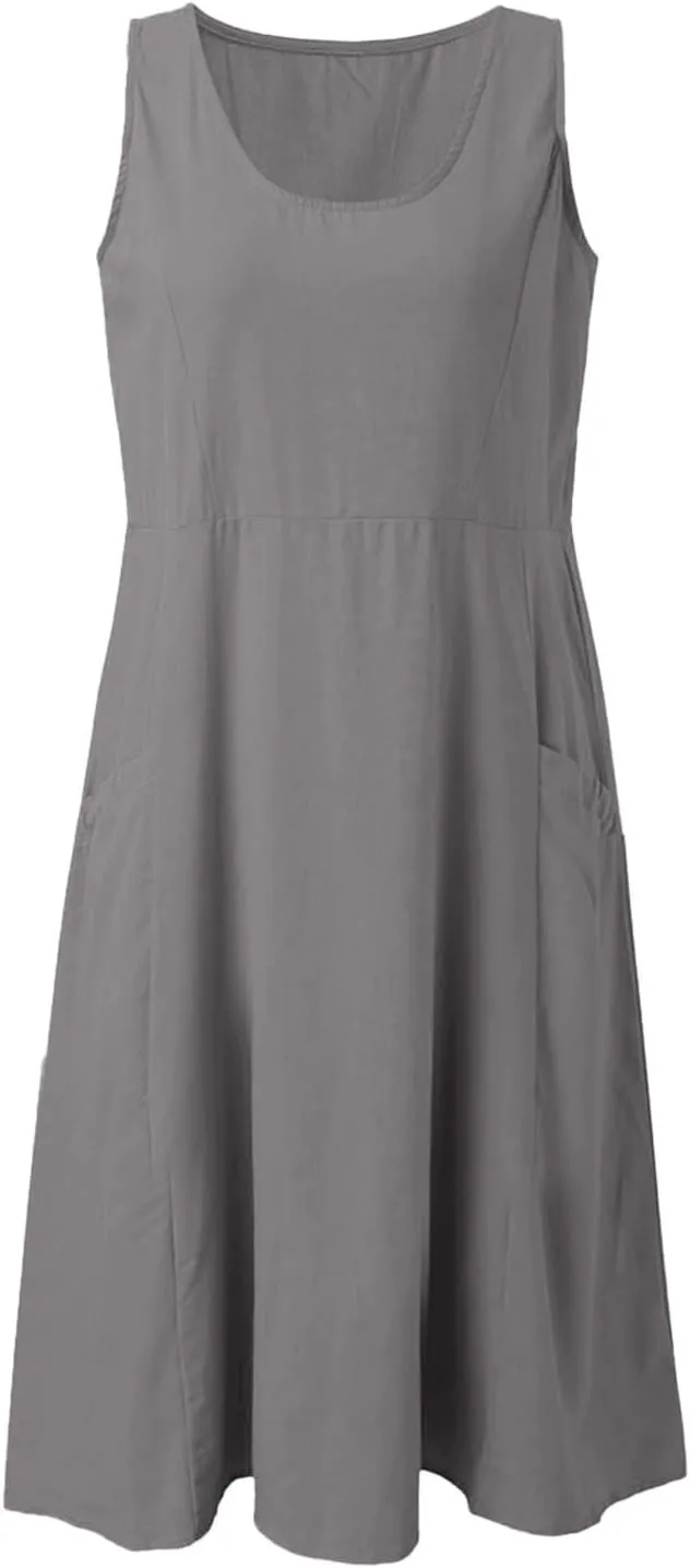 Summer Dresses for Women 2025 Scoop Neck Casual Loose Sleeveless Sundresses Tank Dresses with Pockets