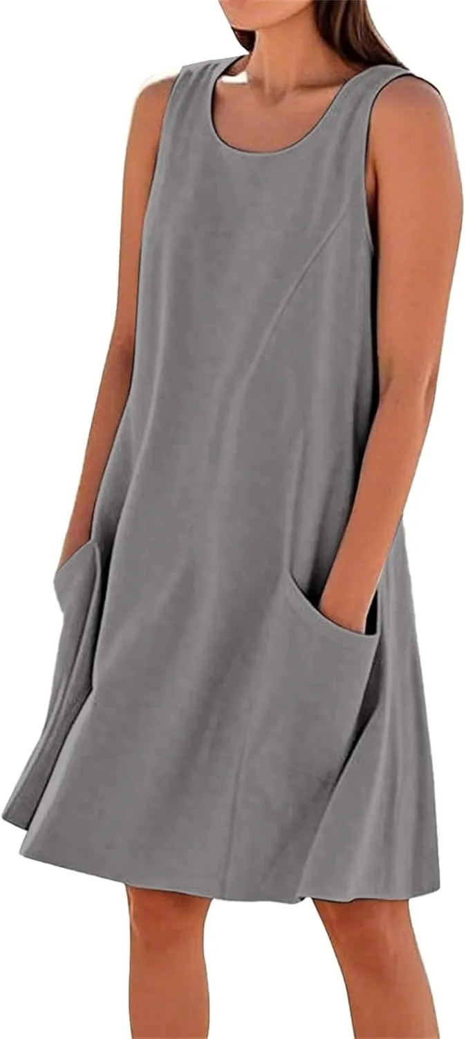 Summer Dresses for Women 2025 Scoop Neck Casual Loose Sleeveless Sundresses Tank Dresses with Pockets