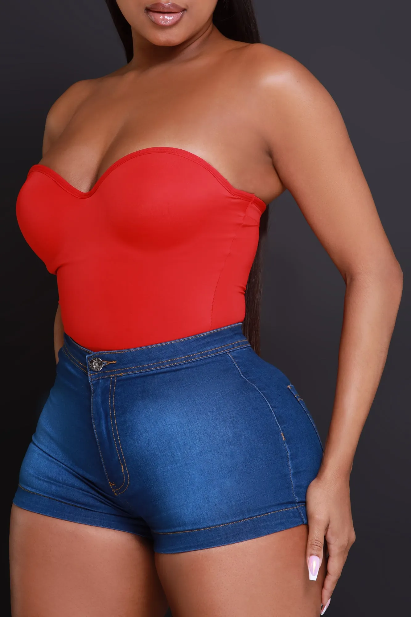 Super Swank High Waist Stretchy Shorts - Medium Wash No.180