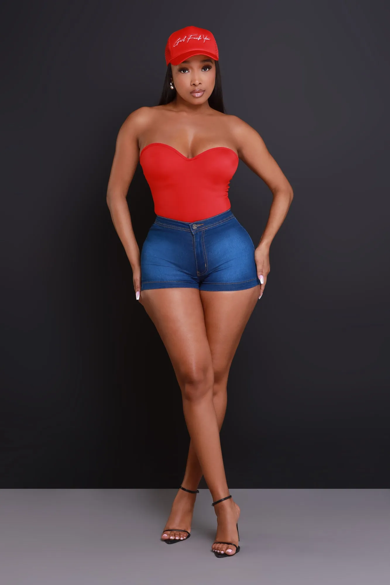 Super Swank High Waist Stretchy Shorts - Medium Wash No.180