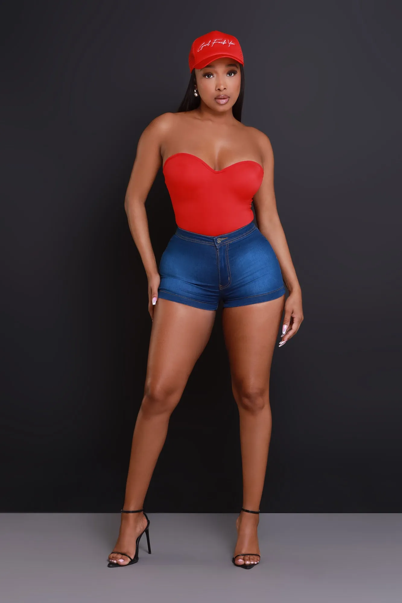 Super Swank High Waist Stretchy Shorts - Medium Wash No.180