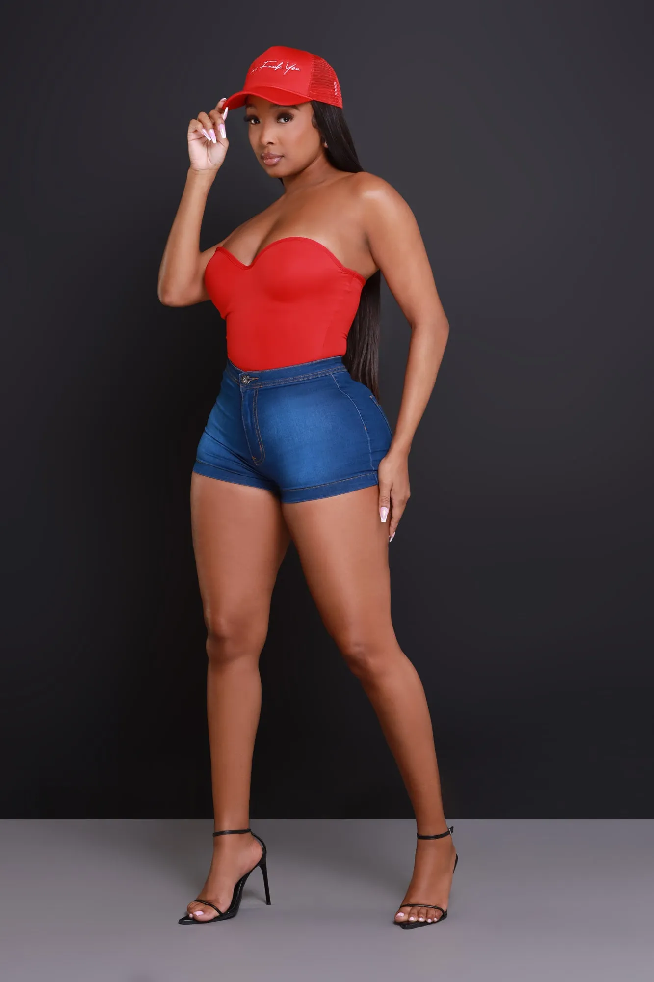 Super Swank High Waist Stretchy Shorts - Medium Wash No.180