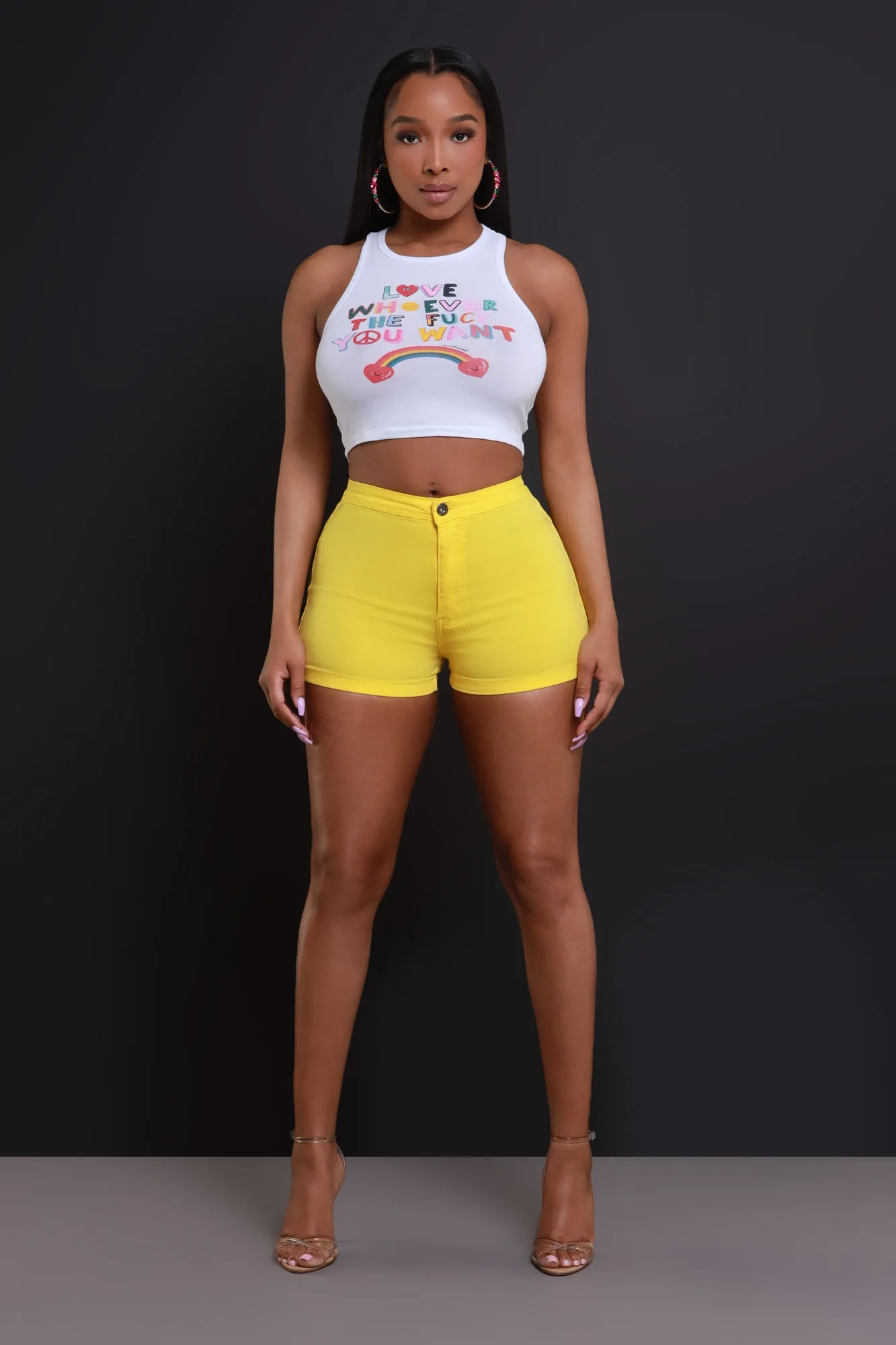 Super Swank High Waist Stretchy Shorts - Yellow