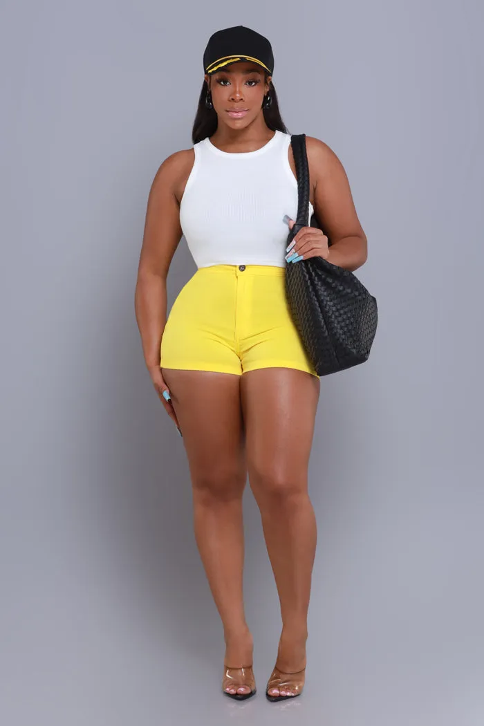 Super Swank High Waist Stretchy Shorts - Yellow