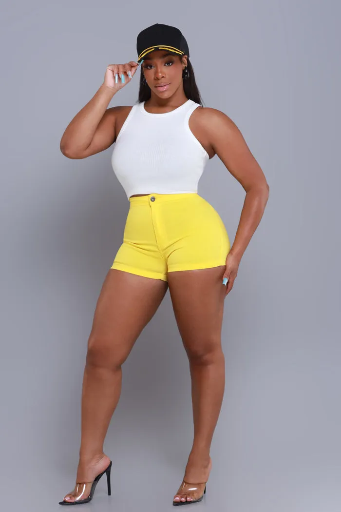 Super Swank High Waist Stretchy Shorts - Yellow