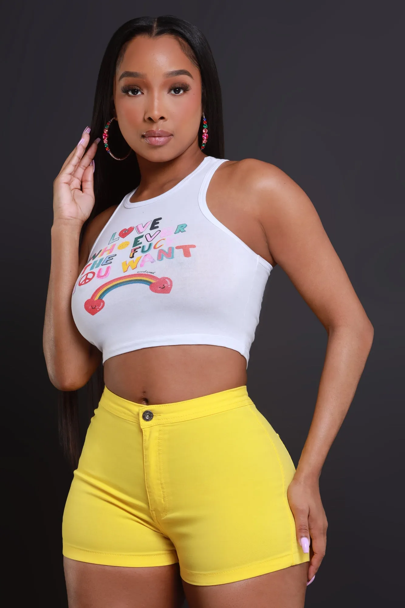 Super Swank High Waist Stretchy Shorts - Yellow