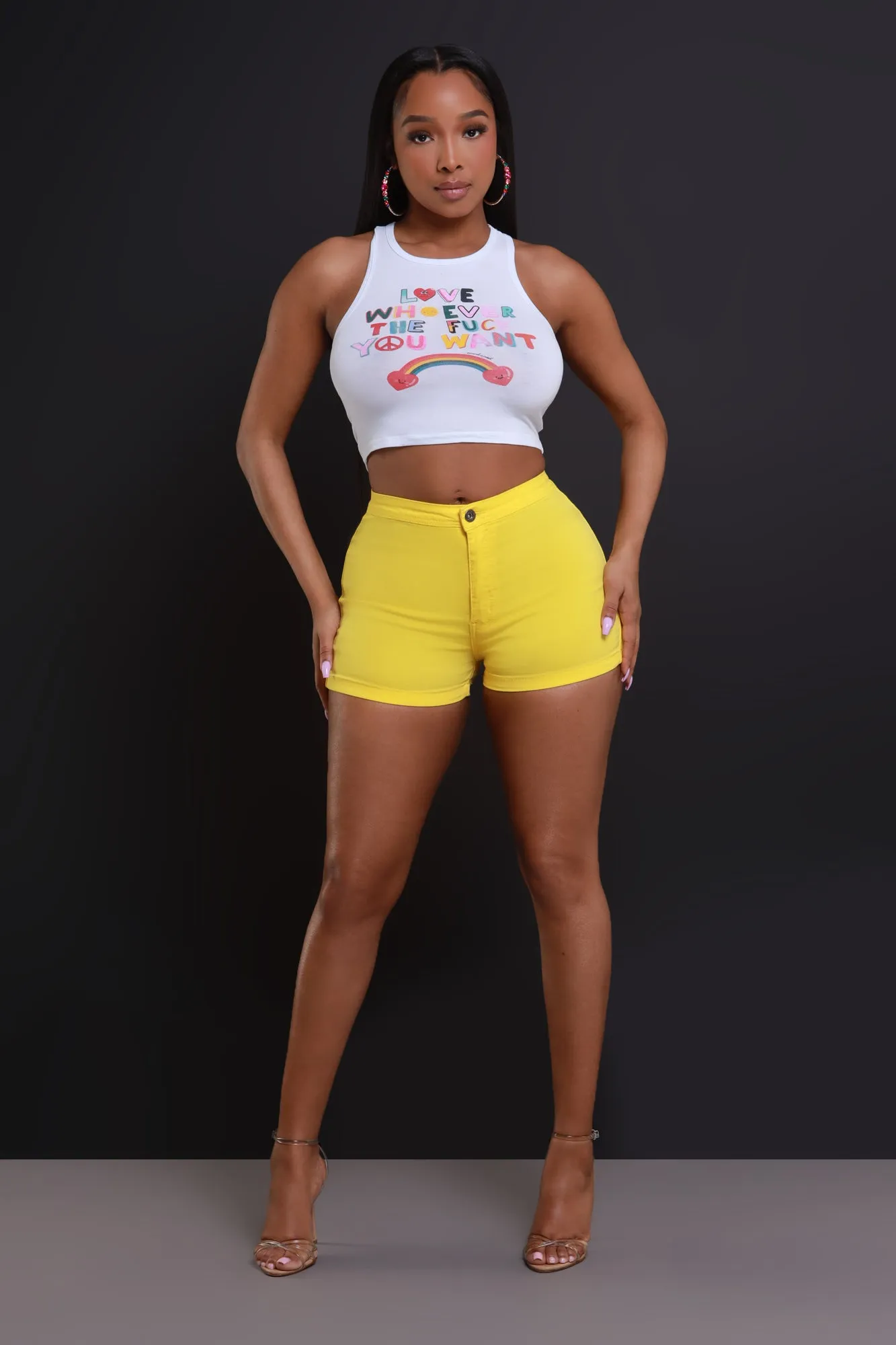 Super Swank High Waist Stretchy Shorts - Yellow