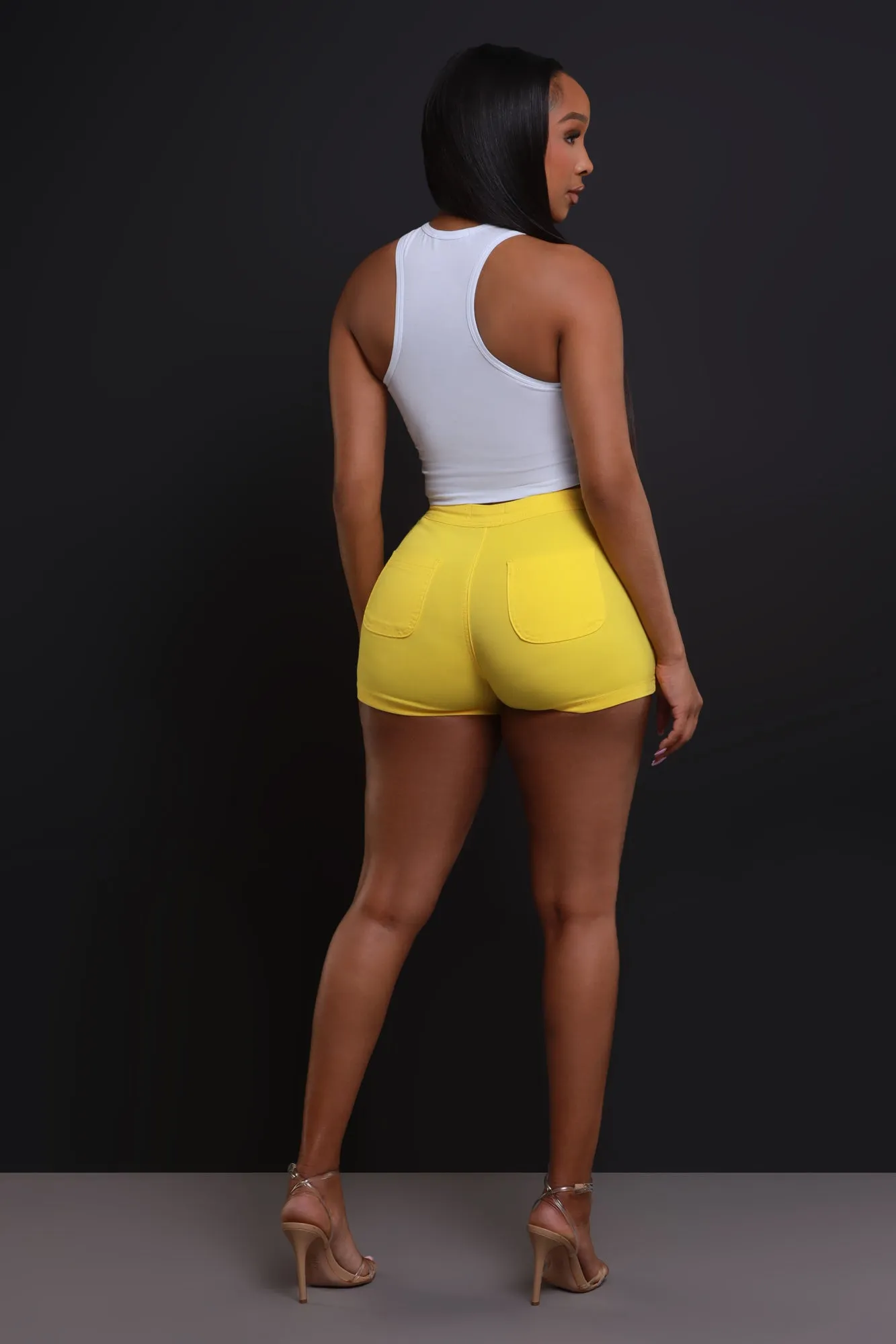 Super Swank High Waist Stretchy Shorts - Yellow