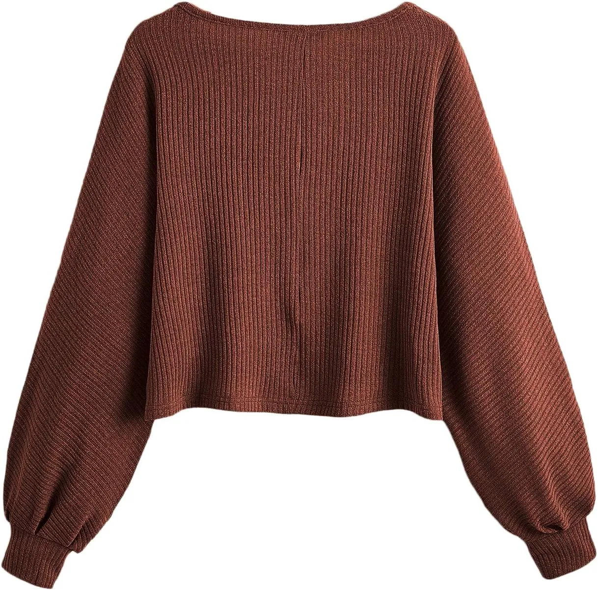 SweatyRocks Women's Casual Crewneck Raglan Long Sleeve Ribbed Knit Crop Top Cropped Sweater