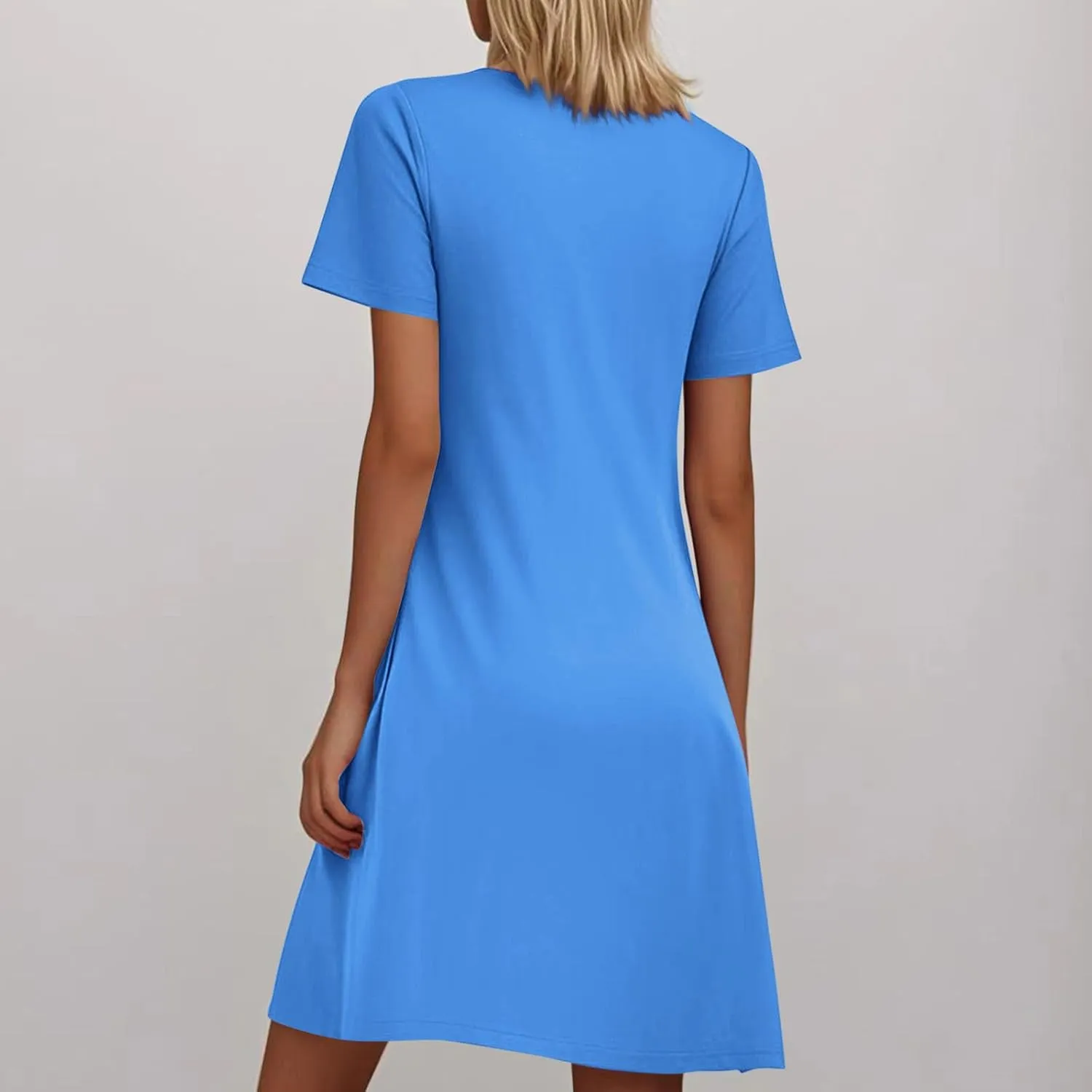T Shirt Dresses for Women Casual Short Sleeve Loose Tunic Dress with Pockets Summer Pleated Swing Outfits