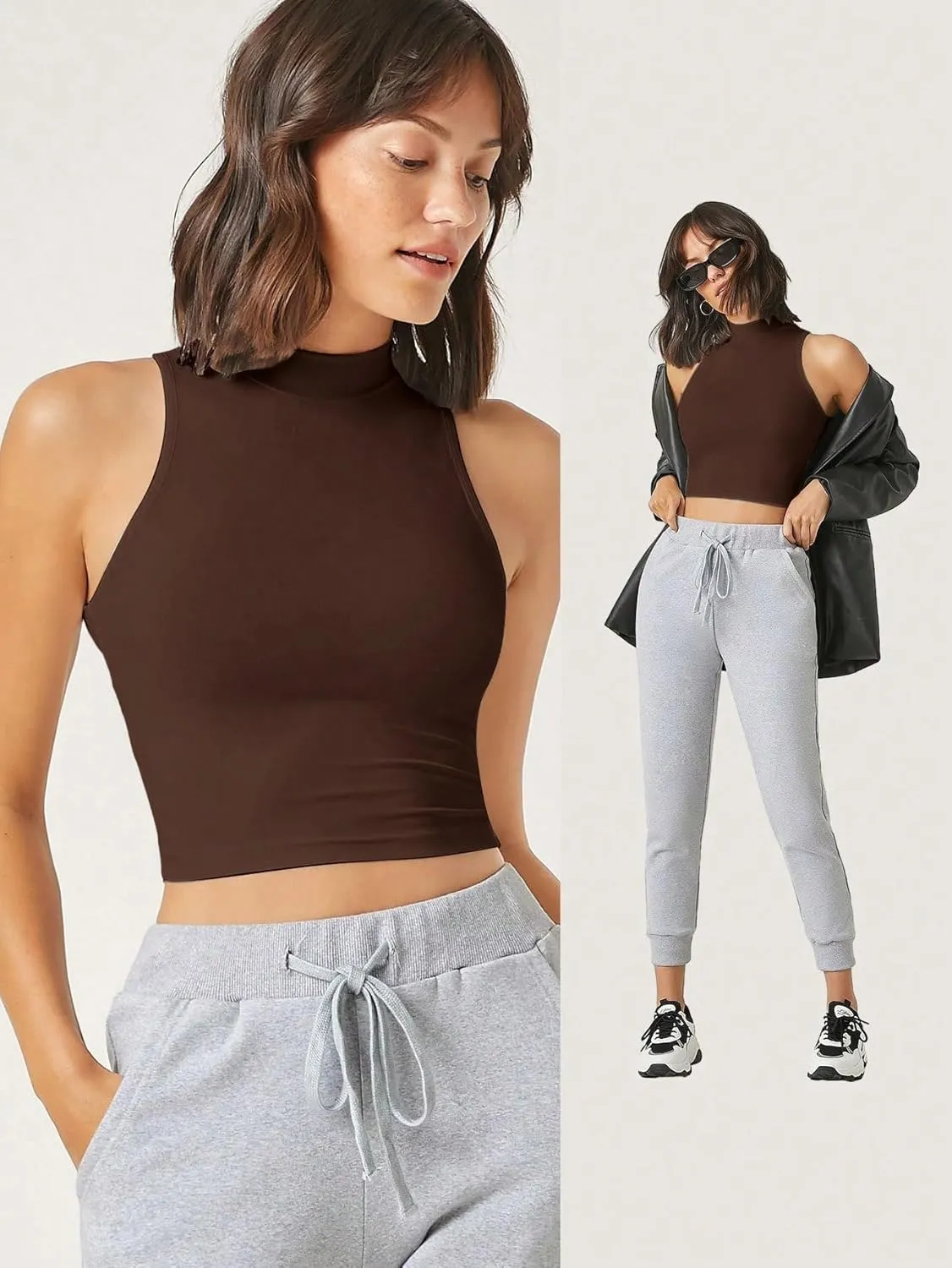Verdusa Women's Casual High Neck Sleeveless Solid Crop Halter Tank Top