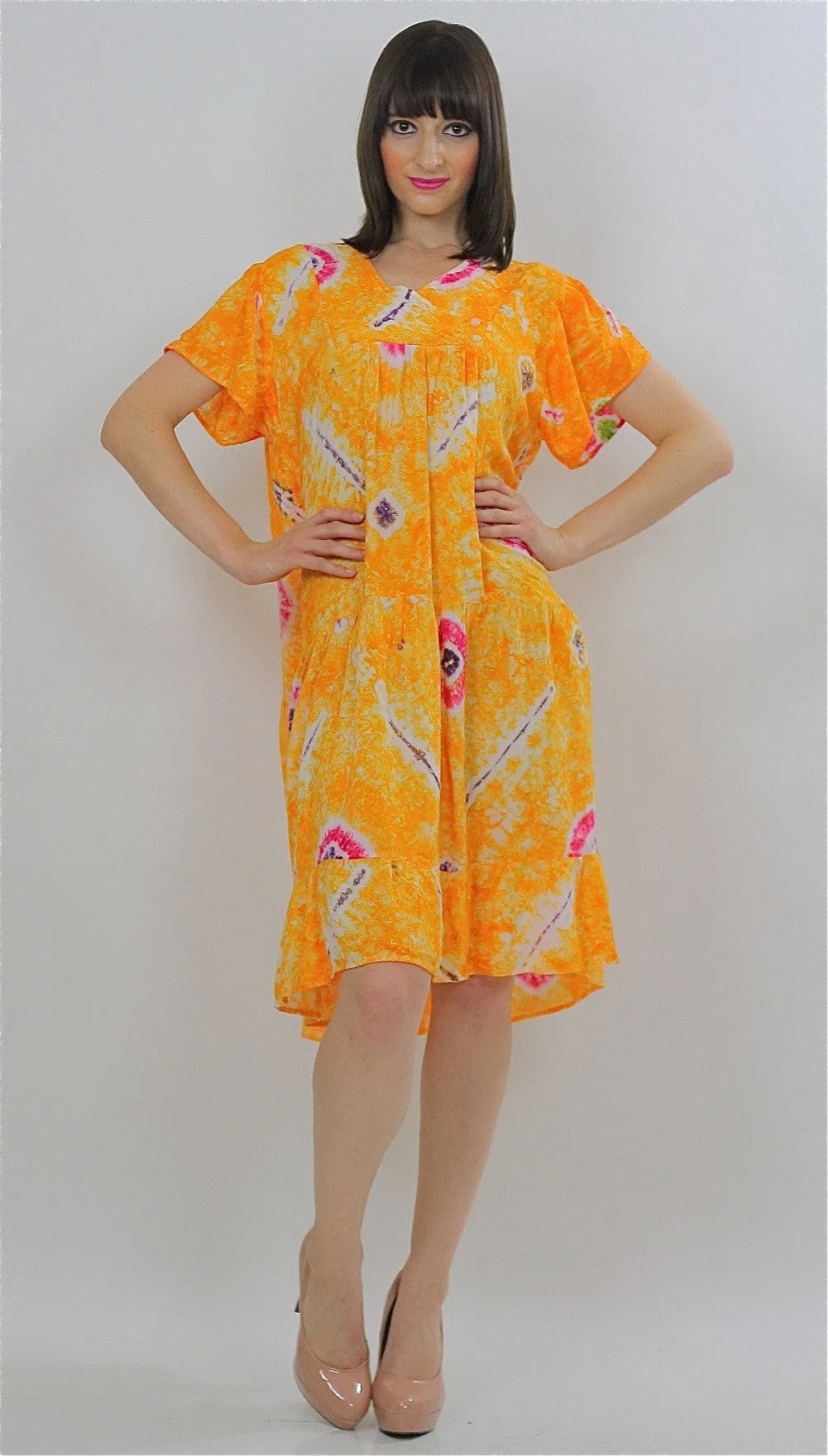 Vintage 90s  Grunge Tie Dye neon mini dress