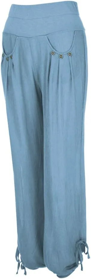 Wide Leg Pants for Womens Summer Linen Light Weight Fashion Trousers Loose High Waist Elastic Pants with Pockets