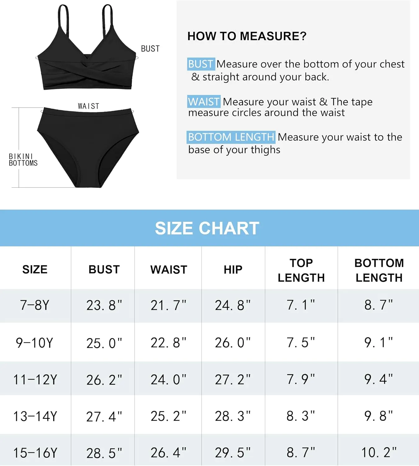 WIQI Girls Swimsuit Bikini Set 2 Piece Bathing Suits Color Block Criss Cross Swimwear Size 9-16