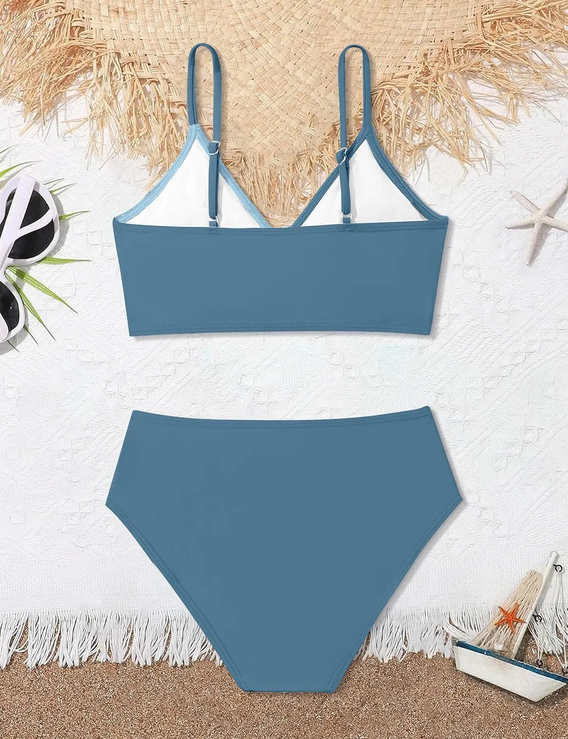 WIQI Girls Swimsuit Bikini Set 2 Piece Bathing Suits Color Block Criss Cross Swimwear Size 9-16